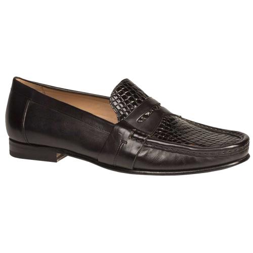 Mezlan "Marconi" 7135-C Black Genuine Crocodile Loafer Shoes.
